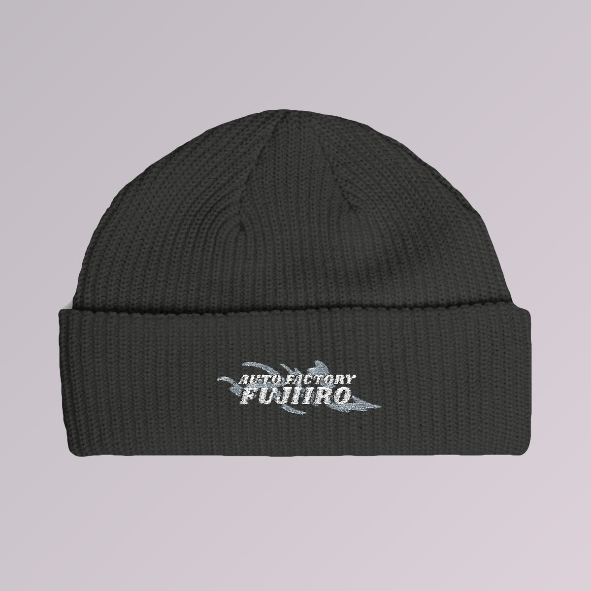 Coal — Fujiiro embroidered fisherman beanie, front view, Fujiiro logo embroidered on the fold