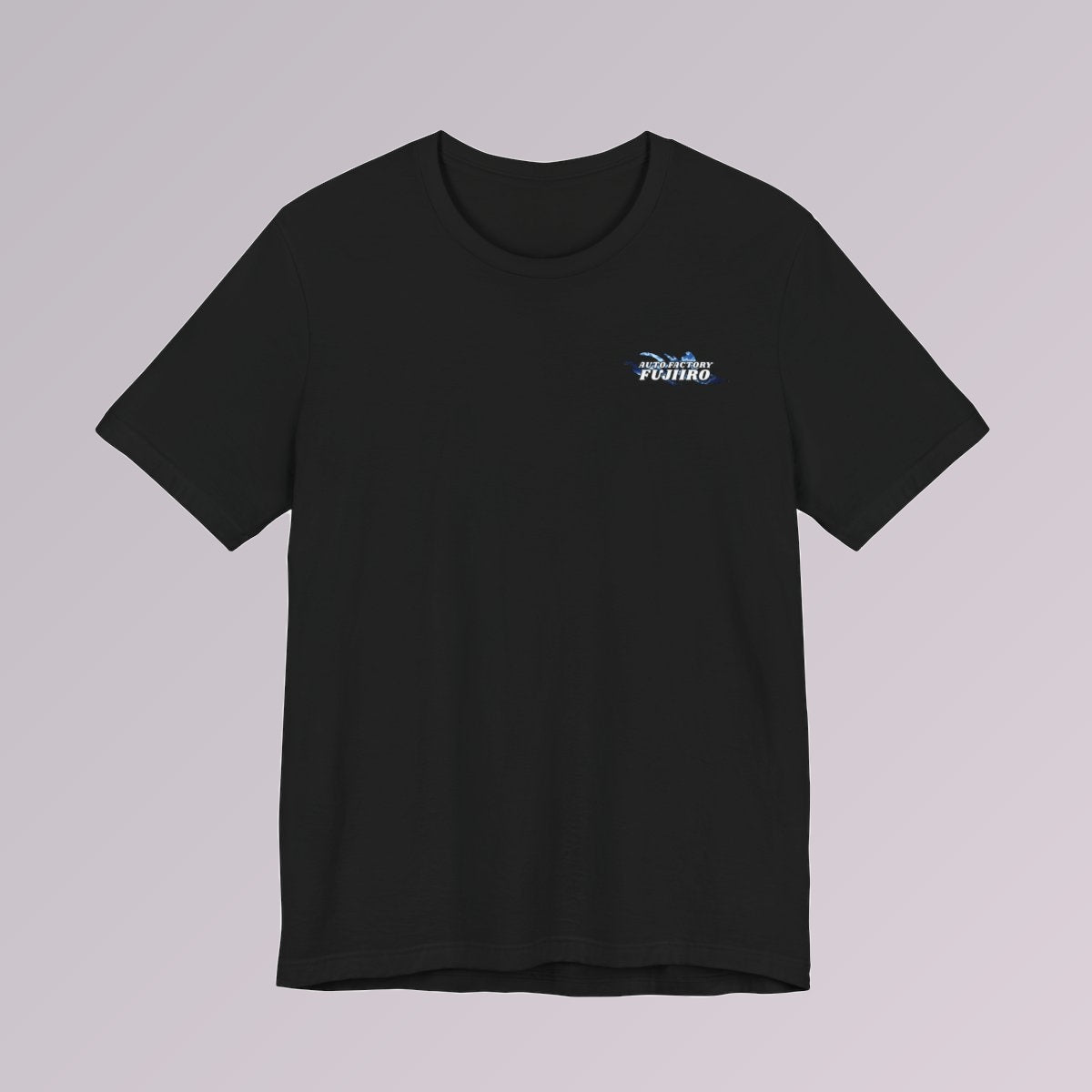 Chest logo on the black Fujiiro tee with the splash in lightning