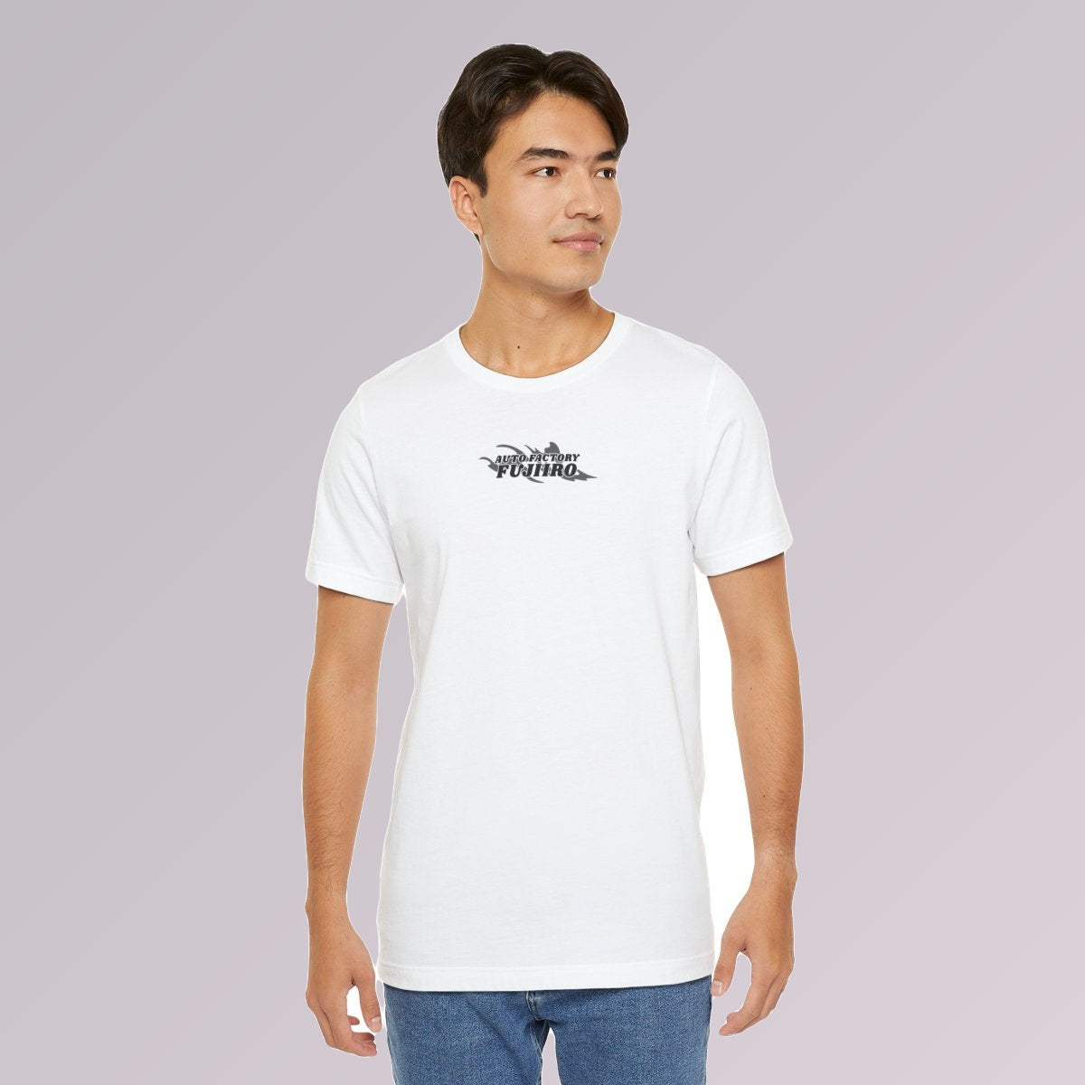 White — splash logo on the chest, worn
