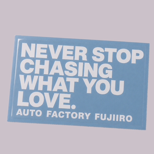 Never Stop Chasing What You Love white die-cut vinyl decal on store background