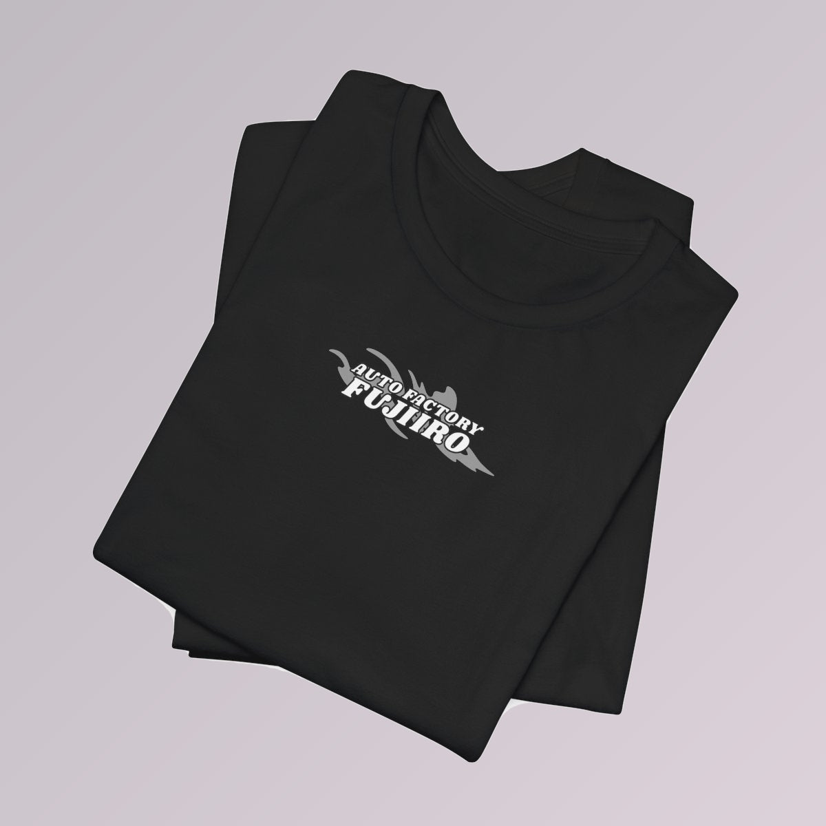 Black — Folded black Auto Factory Fujiiro tee showing the chest splash logo