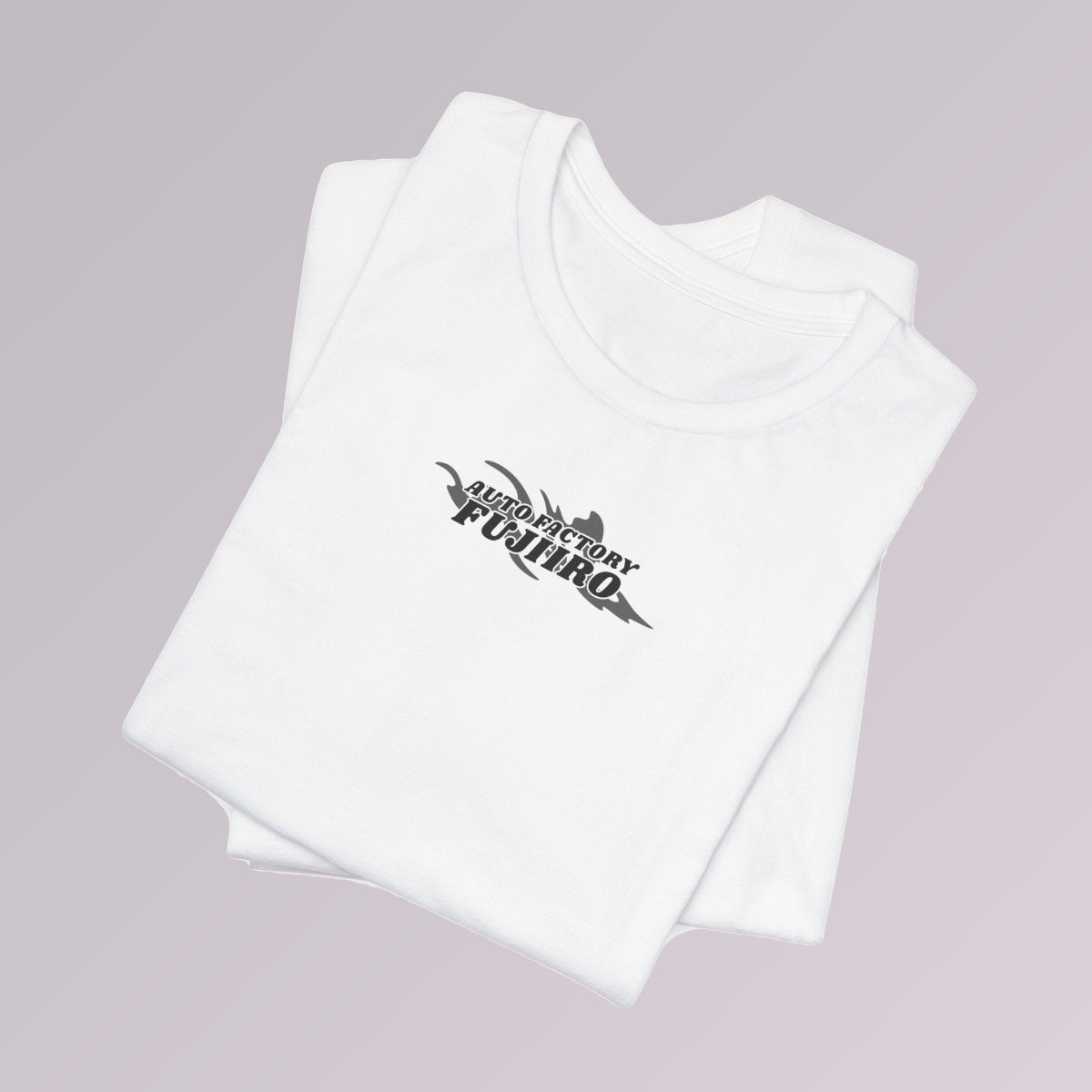 White — Folded white Auto Factory Fujiiro tee showing the chest splash logo