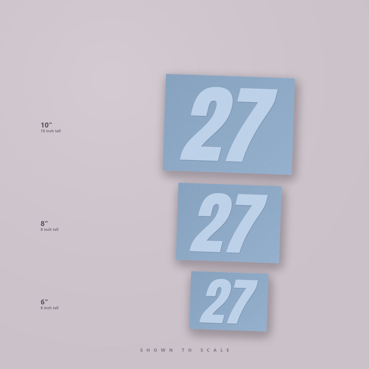 Race number sizes 6, 8 and 10 inch shown to scale